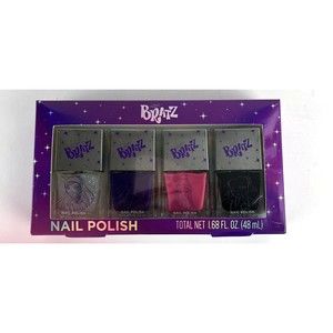 Bratz Girls Nail Polish, 4 Piece Set, Silver Glitter, Purple, Pink and Black